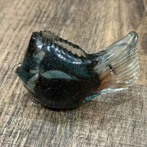 Vintage Murano Style Art Glass Glitter Fish Figurine HandBlown Mid Century CHIP